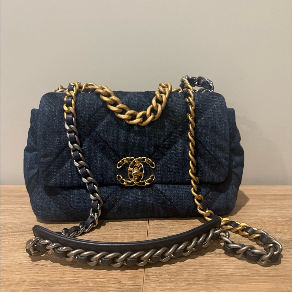 Chanel Denim 19 Bag with Gold and Silver Chain